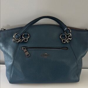 Coach Blue Leather Shoulder Bag with Chain Accents